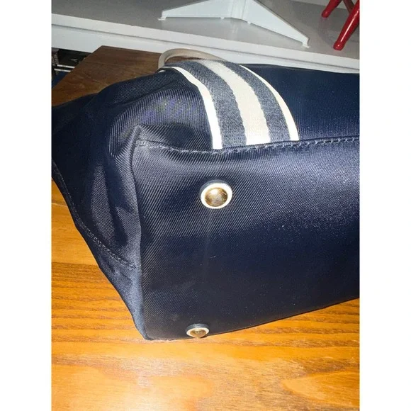 Michael Kors Navy Blue Nylon Tote Bag with Cream Leather Trim and Gold Hardware - Picture 7 of 15